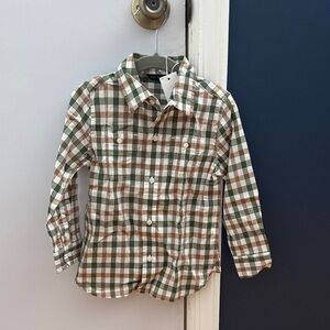 Janie and Jack Green and Brown Plaid Button Down Shirt